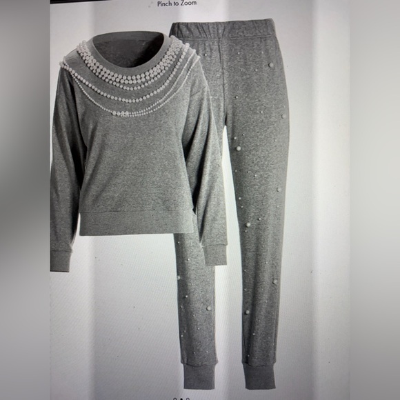 🆕Boston Proper Gray Pearl Embellished Jogger Set🩶 - Picture 2 of 13